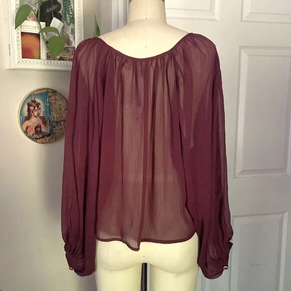 WILSTER Retro Sheer 1990s Poet Slv CROP Cropped Silky Tunic Blouse Shirt *SMALL* - Picture 4 of 5